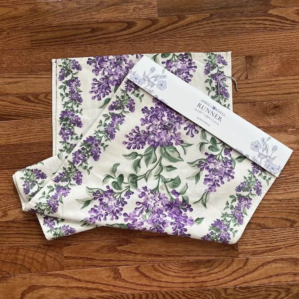 April Cornell Lilac Festival Table Runner 16x90 Cotton Purple Cottage Floral New